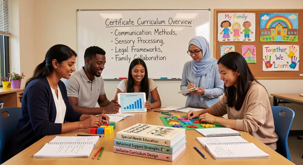 Adult students in a special education certification class as part of special needs teacher training