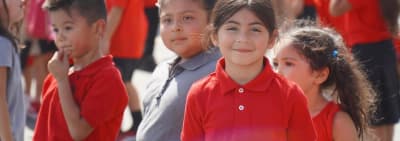 Hemet Dual Language Academy students standing together at school