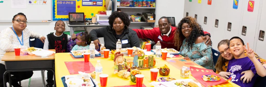 Ruby Van Meter students and staff at a classroom celebration
