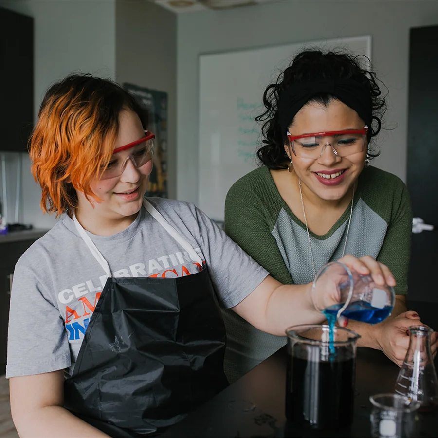 Fusion Academy students working together on a hands-on activity