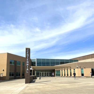 Ankeny Centennial High School in Ankeny: Ankeny Centennial High School campus entrance.