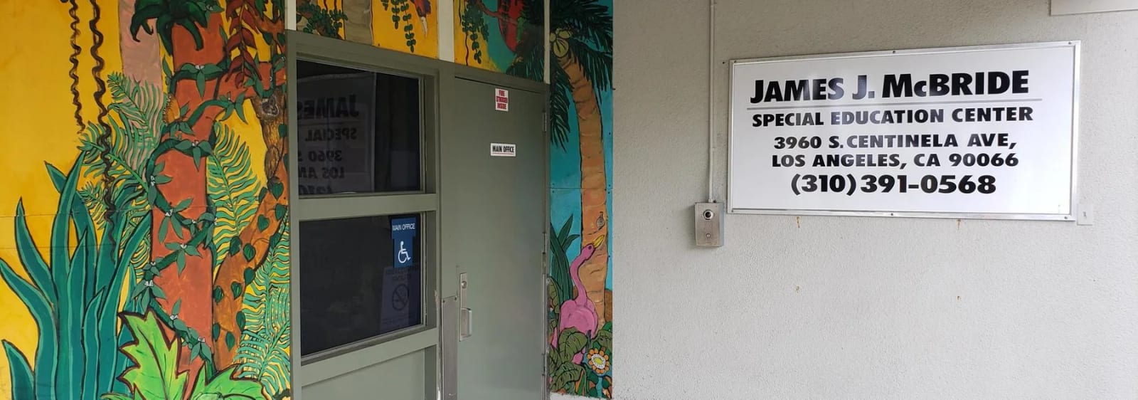 The entrance and mural at James J. McBride Special Education Center in Los Angeles