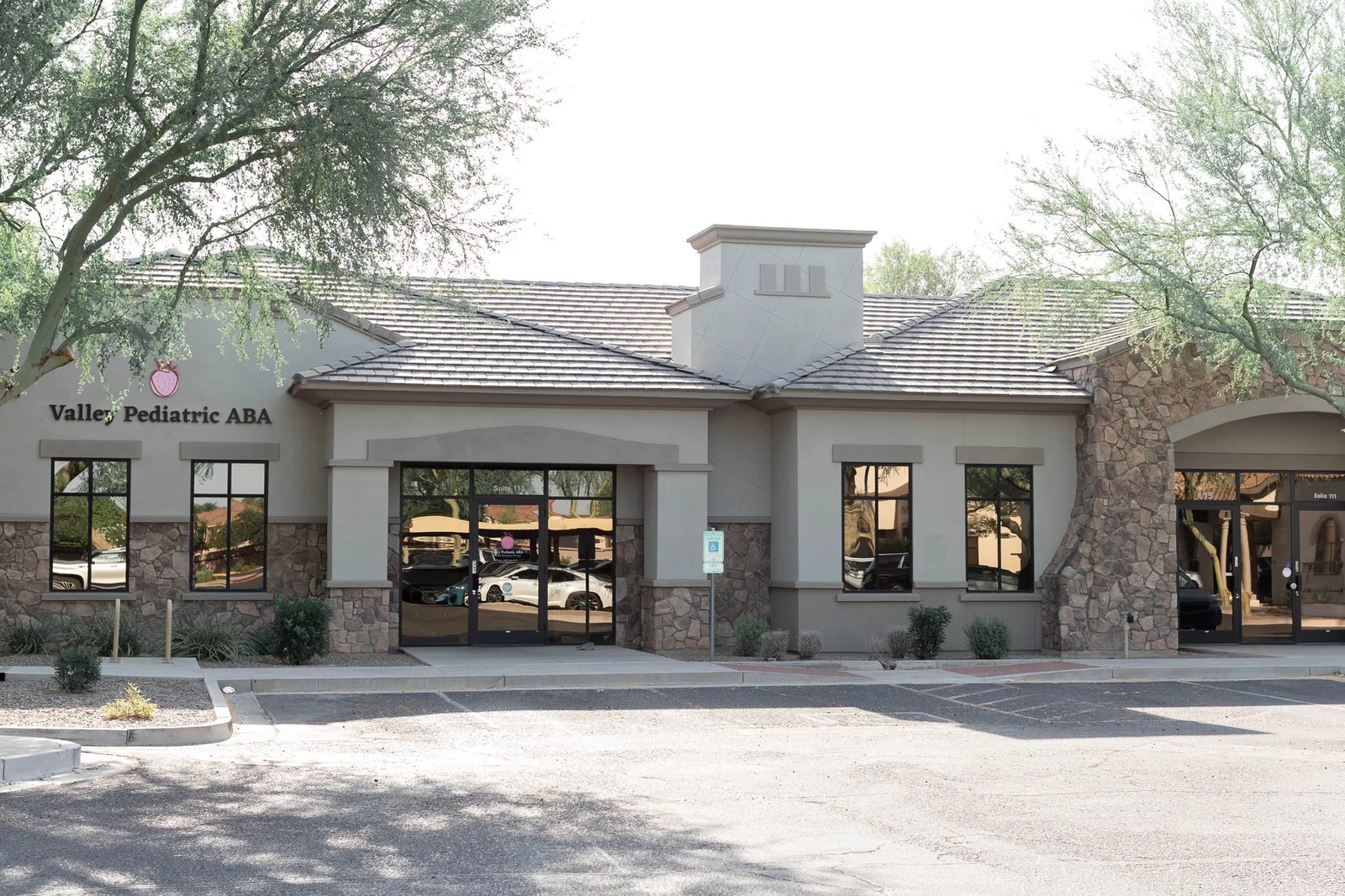 Exterior of the Valley Pediatric ABA Mesa clinic, with the clinic name above the entrance.