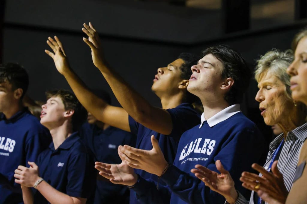 Students participating in a school gathering at Southwest Christian School - Lakeside Campus (7-12)