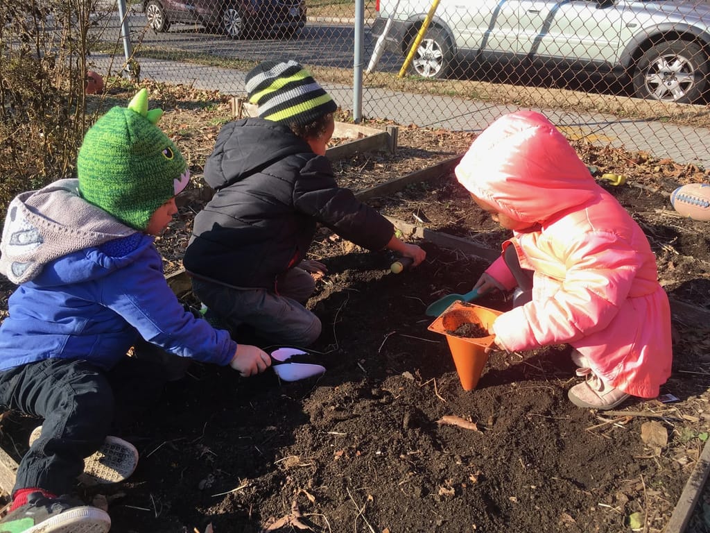 Students participate in a hands-on school activity.