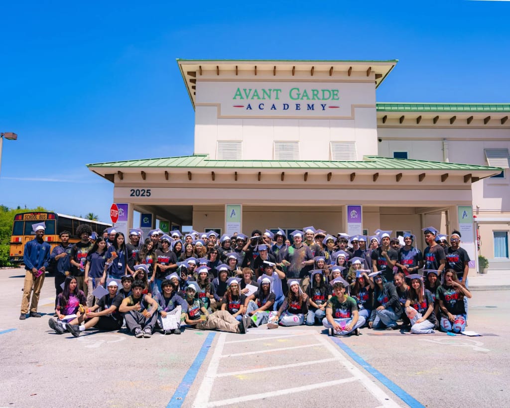 Avant Garde Academy in Hollywood: students gathered outside Avant Garde Academy.