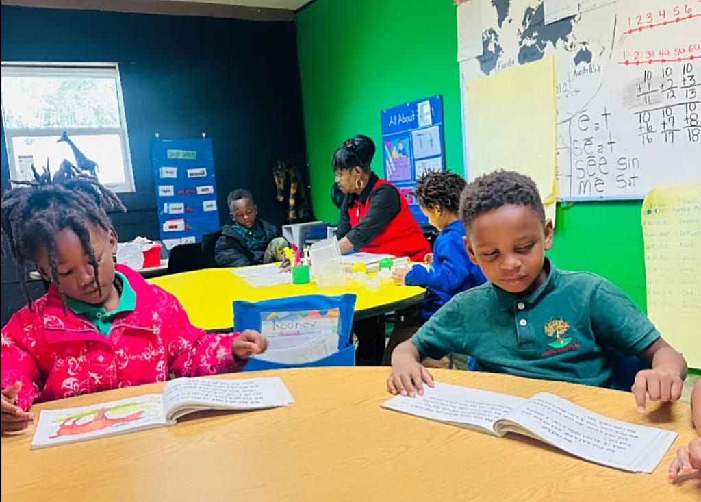 Lina Bean Academy children reading in class