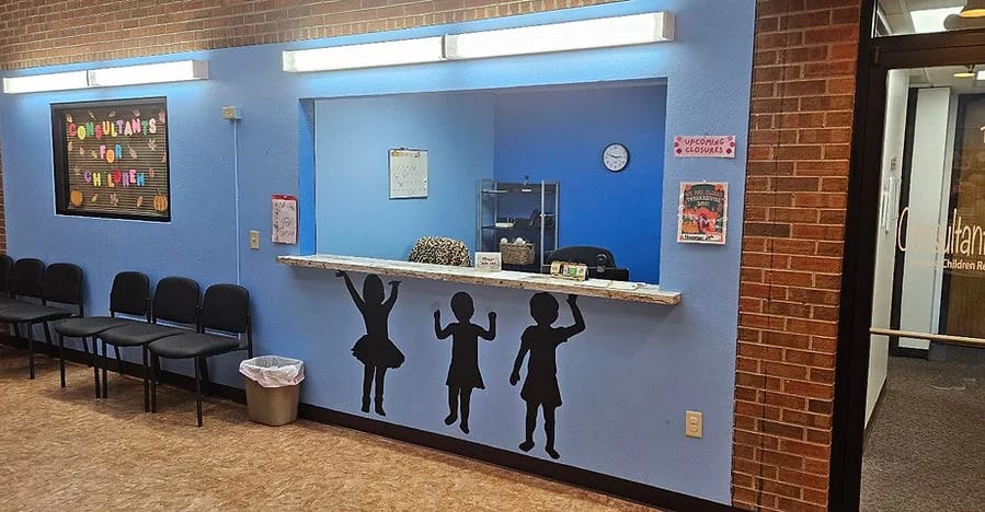 Reception and waiting area inside the Greeley center