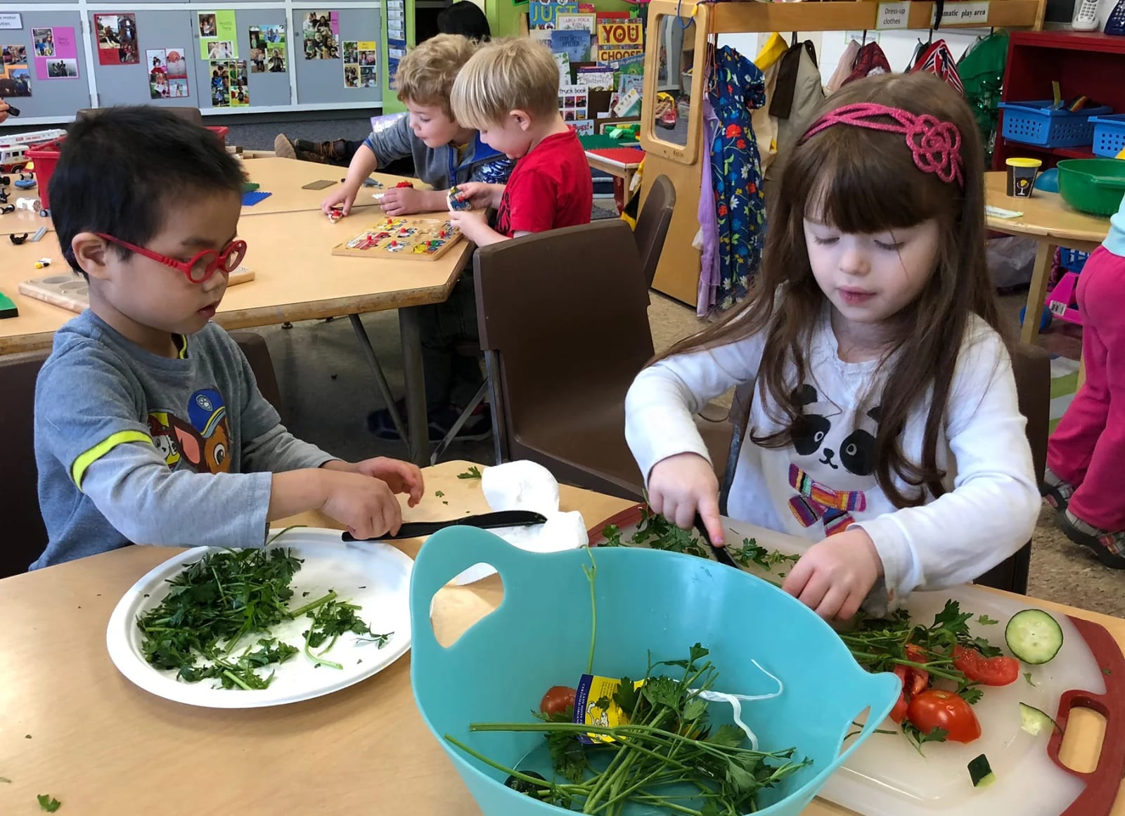Cedar Lane Nursery School in Bethesda: children completing a Cedar Lane classroom activity.