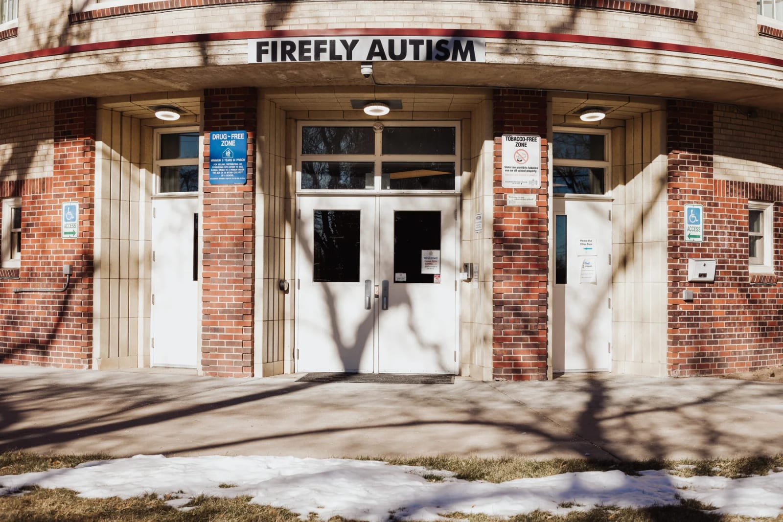 Exterior entrance of a Firefly Autism center