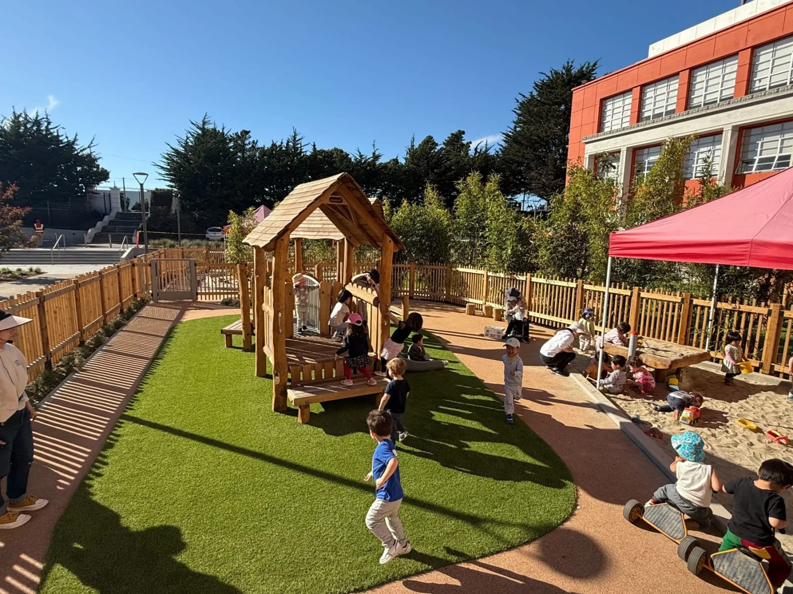 Chinese American International School children playing outdoors