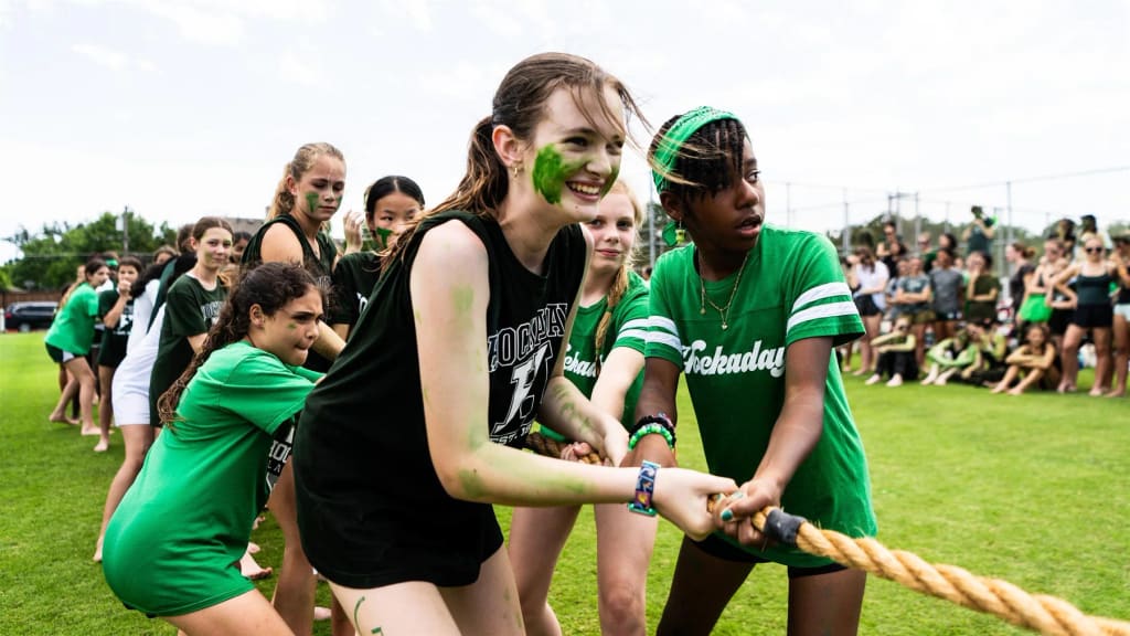 Hockaday School students compete together during an outdoor field day