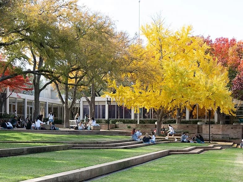 The Hockaday School courtyard in Dallas during autumn