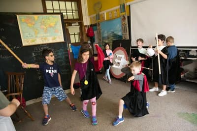 Students taking part in an activity inside The Lab School of Washington in Washington, DC.