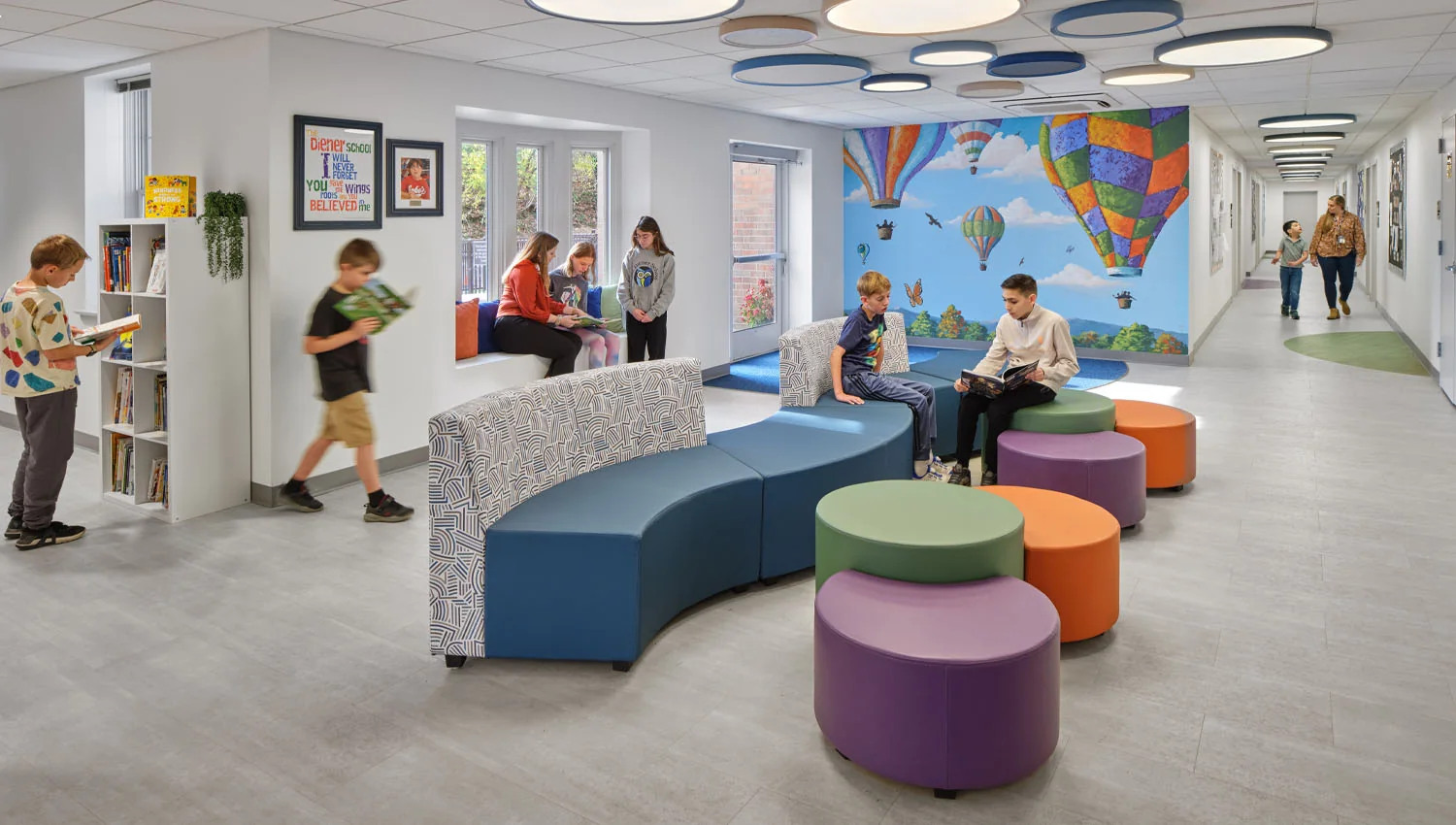 The Diener School in Bethesda: Diener School lobby and student activity area.