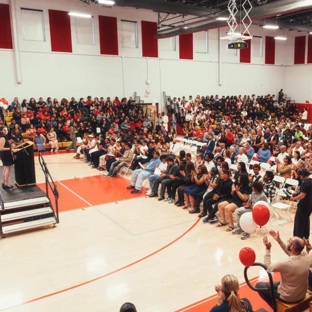 Libertas Academy school gathering in the gymnasium