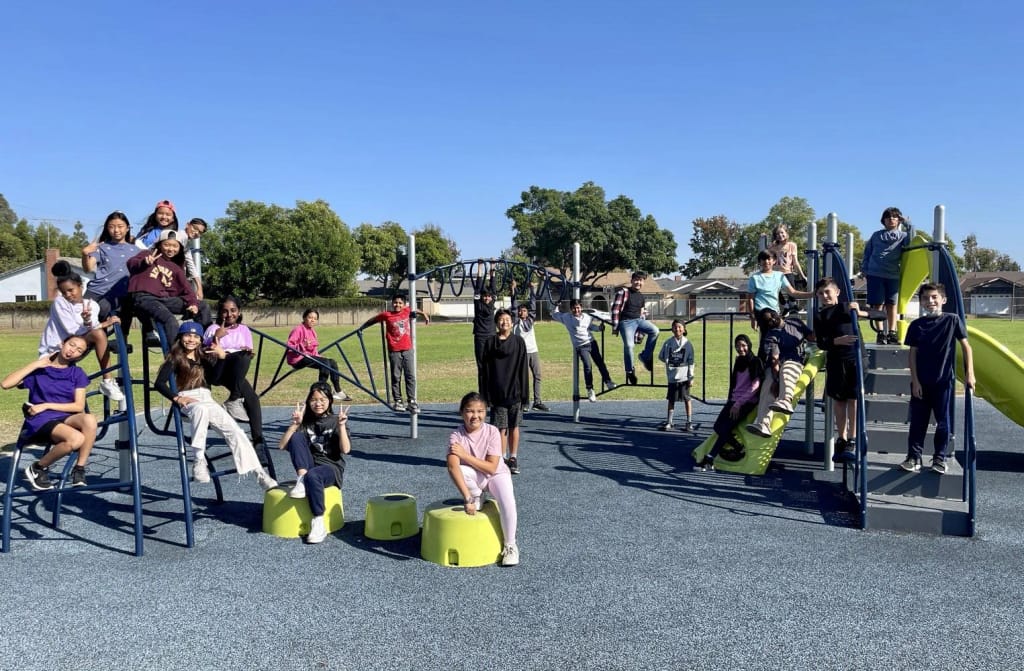 Cerritos Elementary School - Cerritos in Cerritos, CA: students gathered on the school playground.