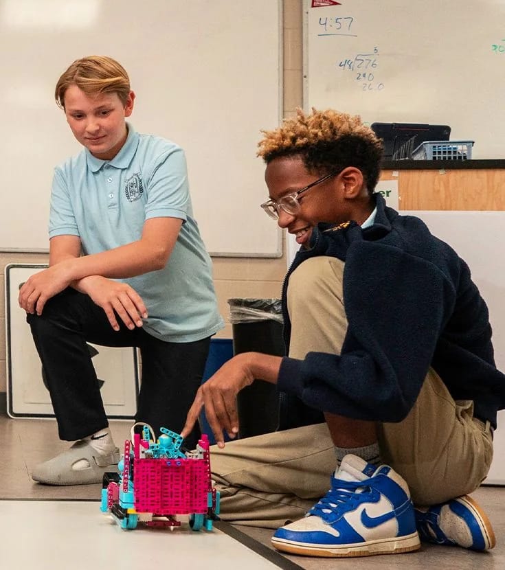 Southfield Christian School students testing a classroom robotics project