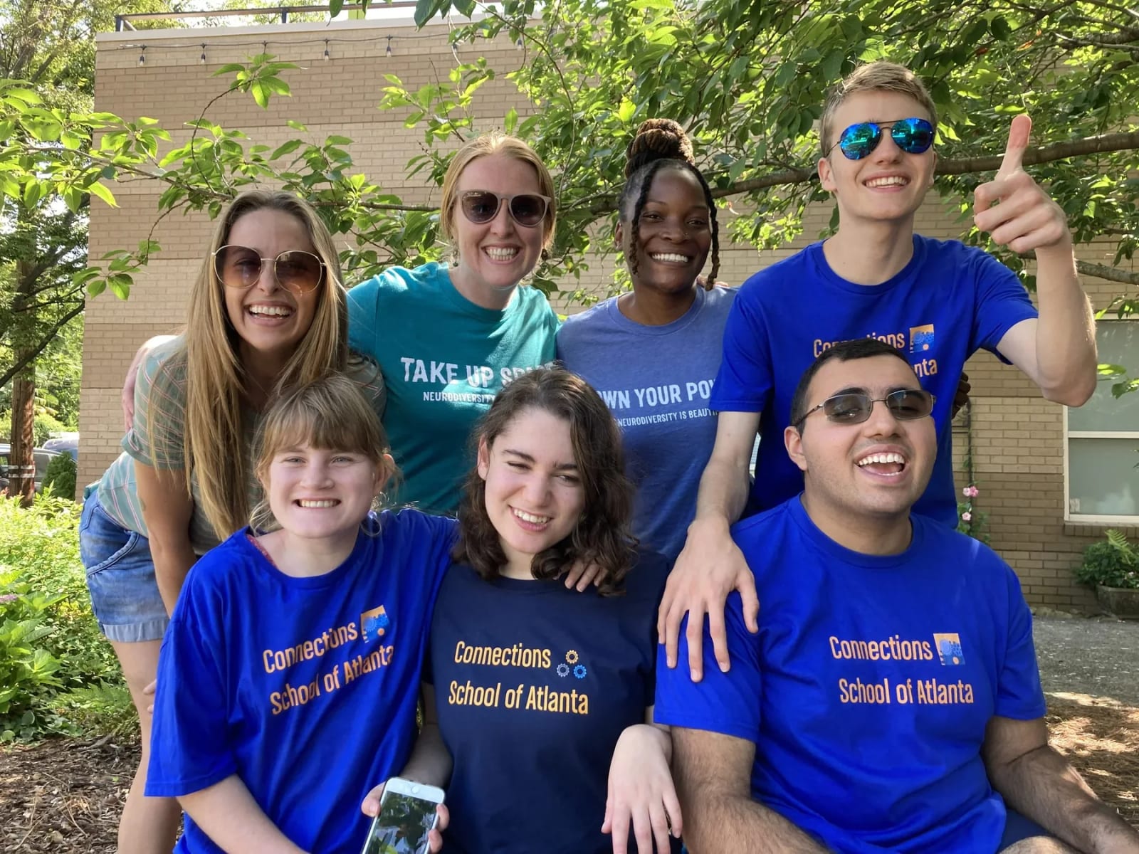 Students and staff gathered outside the school at Connections School of Atlanta