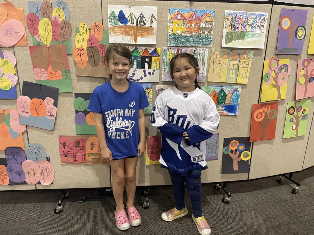 Tampa Pinnacle Academy students displaying classroom art