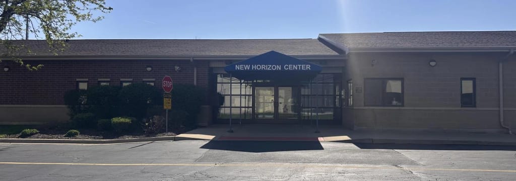 The front entrance of the school at New Horizon Center for Children & Adults with Disabilities