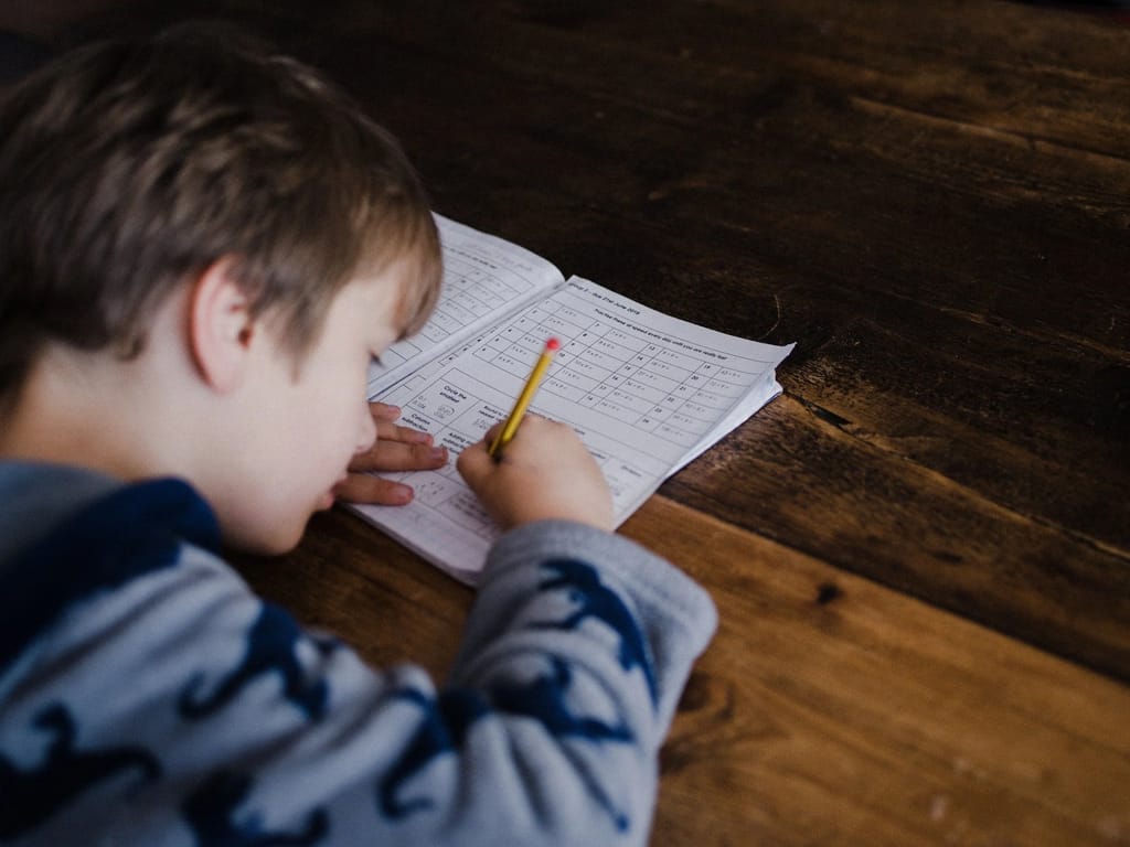 Child working on schoolwork