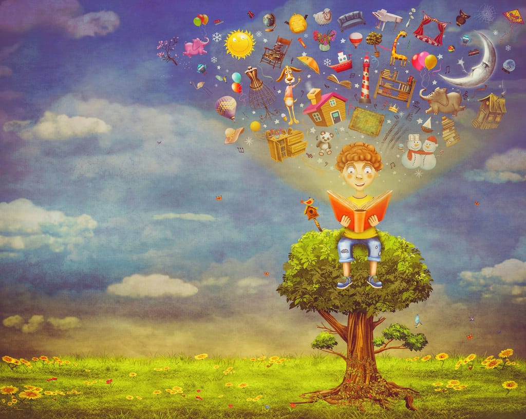 Illustration of a child reading in a tree