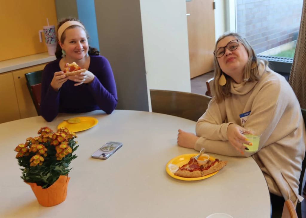 Students sharing a meal inside the school at Sonia Shankman Orthogenic School