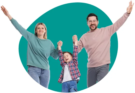 Parents and child smiling together