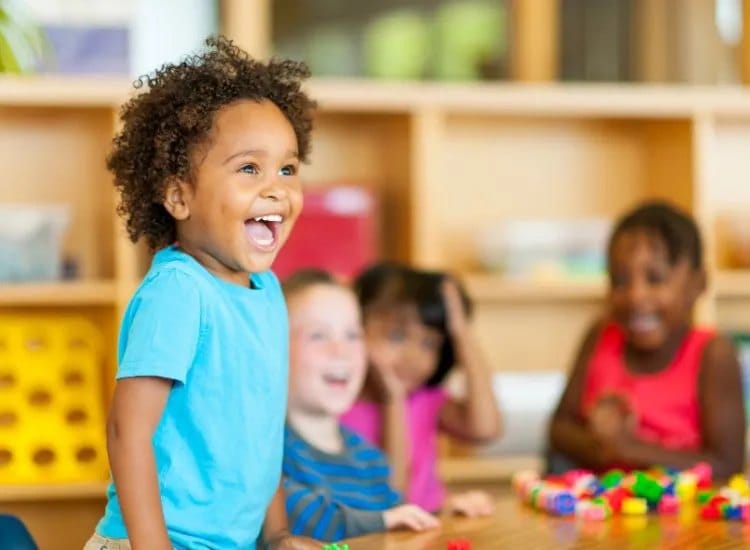 Children taking part in a colorful group learning activity