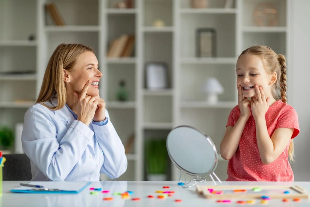 Adult guides a child through a communication exercise